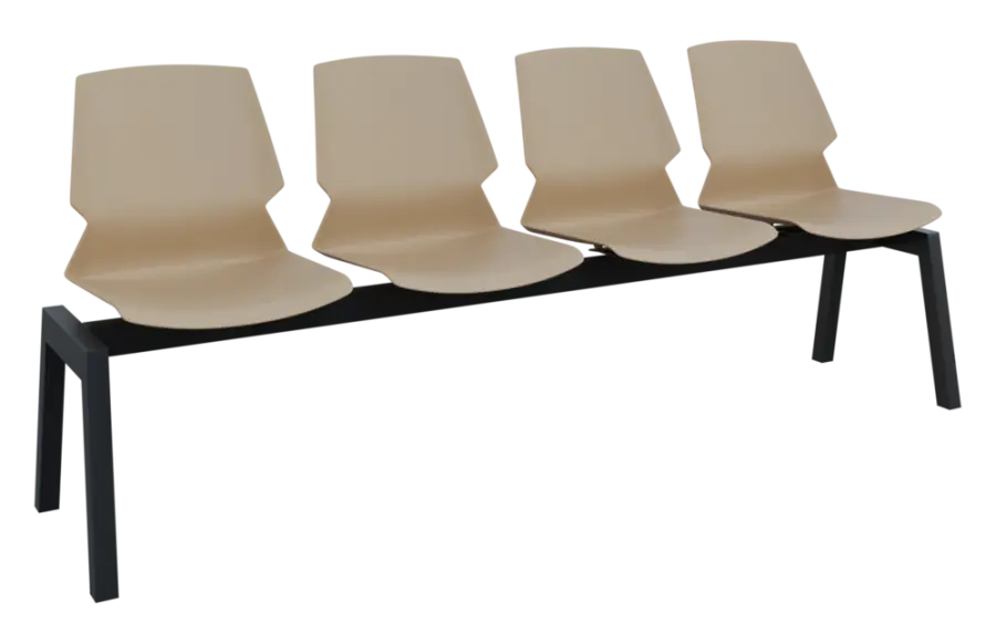 PRETTY 4, plastová lavice do čekárny, 4-sedák, světlá káva, kostra černá